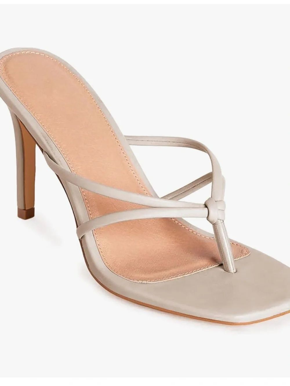 Heeled Strappy Thong Sandal - Beige
